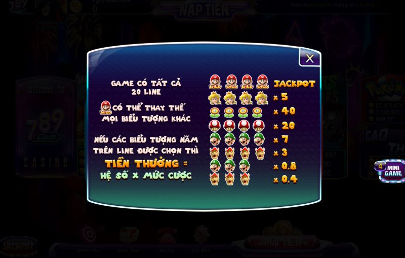 Quy tắc trả thưởng Super mario 789club